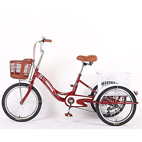 Triciclo para adultos de 1 velocidad, triciclos de 20 pulgadas con canastos delantero y trasero para recreo, compras, picnic y ejercicio miniatura 1