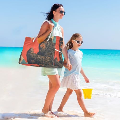 Beach Bag Sasquatch Heart Red for Women Large Beach Tote Bag with Zipper for Travel Vacation3