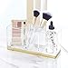 mDesign Plastic Makeup Organizer Caddy Bin with 3 Sections for Bathroom Vanity Countertops or Cabinet: Stores Makeup Brushes, Eye and Lip Pencils, Lipstick, Lip Gloss, Concealers - Clear/Soft Brass