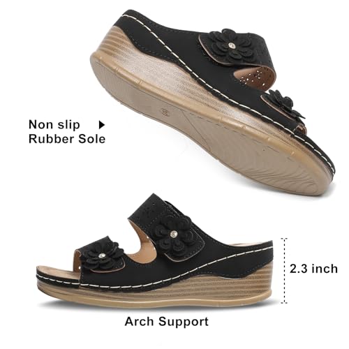 Women Dressy Wedge Sandals, Comfortable Walking, Soft Leather Sandals, Platform Memory Foam, Rubble Sole, Adjustable Strap, Casual Slip on Summer Shoes,Size 4.5-8.53