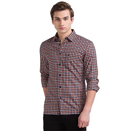 Image of Parx Men's Pure Cotton Checks Pattern Slim Fit Semi Cutaway Collar Full Sleeve Casual Shirt