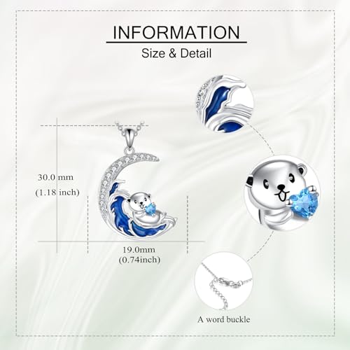 Ocean Necklace 925 Sterling Silver Octopus/Stingray Manta Ray/Otter Pendant Necklace Moonstone/Filigree/Wave Moon Sea Animal Jewelry Mothers Gifts for Women Mom Grandma3