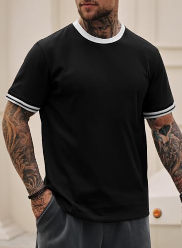 Mens Ringer Tshirt Casual Heavyweight Summer Crewneck Short Sleeve Shirts (S-XXL)2