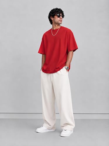 Image of PeaceOut Oversized T Shirt for Men | 240 GSM Heavyweight Cotton T Shirt | Drop Shoulder Oversized Tshirt for Men | Baggy Loose Fit Streetwear Round Neck Half Sleeve Casual Wear