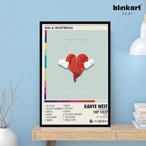 Image of BLINKART KANYE - 808s & HeartBreak Wall Photo Frames | Wall Art for Bedroom, Living Room, Studio or Office | Album Cover Print with Spotify Song Link QR Code | Gift for Fans - 8x12 In