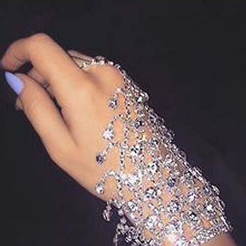 EARENT Rhinestone Hand Jewelry Silver Wedding Hand Chain Ring Bracelet for Women 5