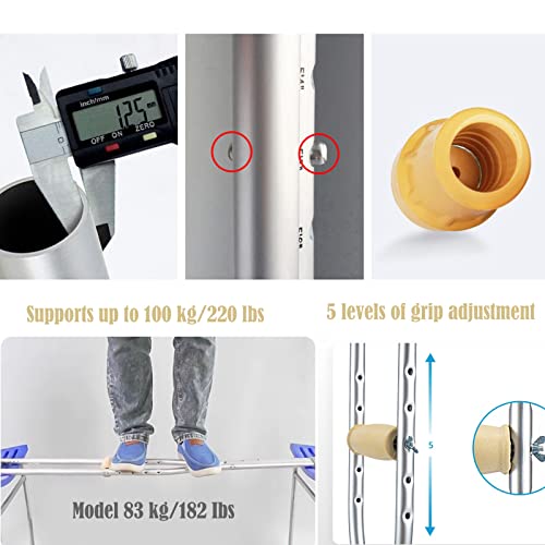 Muletas de aluminio para las axilas (2 unidades), muletas médicas extensibles portátiles, bastones de altura ajustable con botón para niños, jóvenes y adultos (tamaño: mediano (154-175 cm)) Keep it