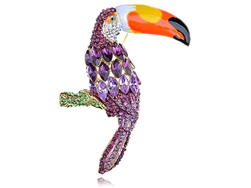 Preisvergleich Produktbild Alilang Frauen Gold Farbton Lila Strass Tropical Toucan Papageien Vogel Brosche