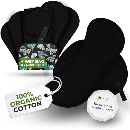 Image of Organic Cotton, High Absorbency Reusable Period Pads for Heavy Flow (6 Pack L+XL) - Leak Proof & Odor Free Cloth Pads for Women - High-Temp Washable, Breathable & Skin-Safe for Menstrual Comfort