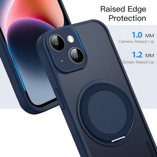 Image of KARWAN Tough Shockproof Armor Back Case Cover Compatible with iPhone 13 with 360 Degree Rotation Magnetic Attraction Ring Holder Heavy Duty Rugged Cover with Magnetic MagEase Wireless Charging (Blue)