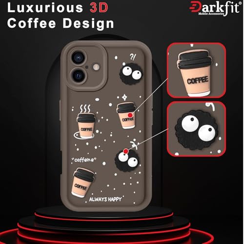 Image of DARKFIT Back Case Cover Compatible with iPhone 17 | Cute Fun Cartoon 3D Ball Coffee Silicone Case | Body Protection | Camera Protection | Shock Proof | Color Brown | Pack of 1