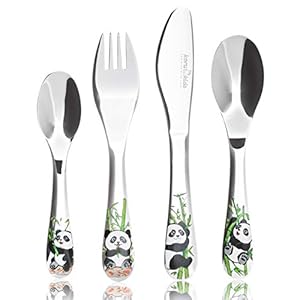 Koru Kids® Kinderbesteck Panda – 4-teiliges Set – aus rostfreiem Edelstahl – Esslernbesteck – spülmaschinengeeignet…