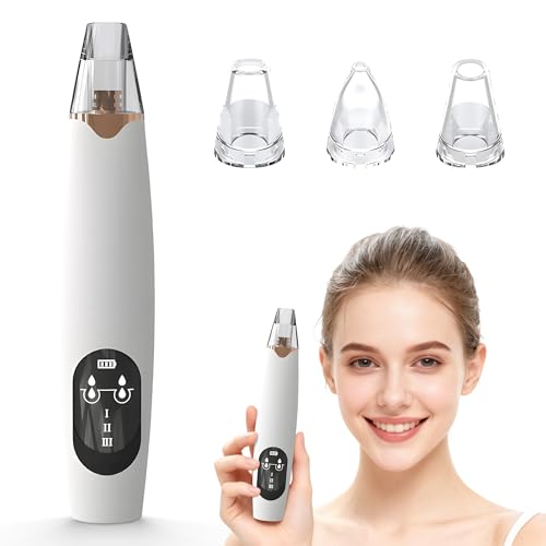 Image of Blackhead Remover Pore Vacuum, Electric Facial Pore Extractor with Silicone Probes & Vibration Tech, 3 Suction Levels Pore Cleaner for Facial Cleansing, USB Rechargeable (Off-White)