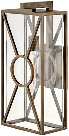 Hinkley Brixton Medium Wall Mount Outdoor Lantern, Composite, Clear Mitered Glass, Rust and Corrosion Resistant, Burnished Bronze Finish
