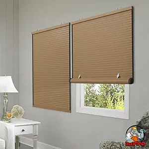 HIPPO Bamboo Look (PVC Blinds) PP-Band Roll Up Shades Cord Free Sun Shade, Bamboo Look Curtains for Windows, Indoor Chick Blinds Pack of 1 (Woodpeel-Woodgrain, 48 in X 75 in)