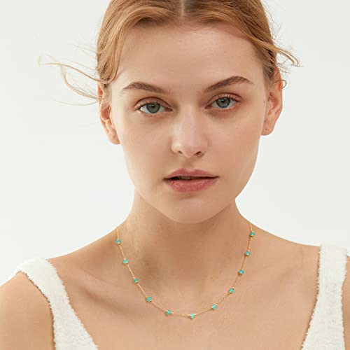 YADUDA Natural Stone Choker Necklace for Women 18K Gold Plated Beaded Necklace Turquoise Malachite Carnelian Aventurine Purple Crystal Stone Tiny Birthstone Choker3