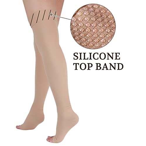 Image of Lin Performance 30-40 mmHg Medical Compression Stockings for Men and Women, Thigh High,Open Toe