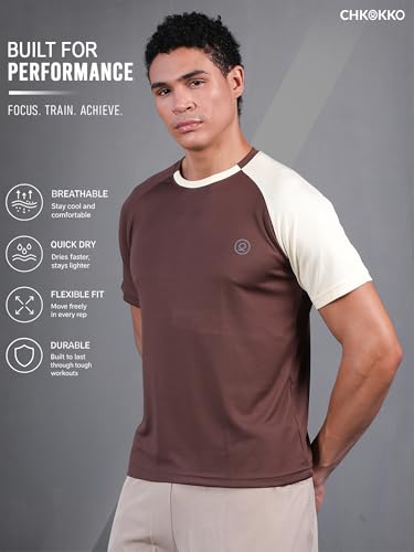 Image of CHKOKKO Gym Tshirt for Men Workout Regular Fit Sports Activewear Man Tshirts with Round Crew Neck and Half Sleeves for Yoga Running&Outdoor Activities