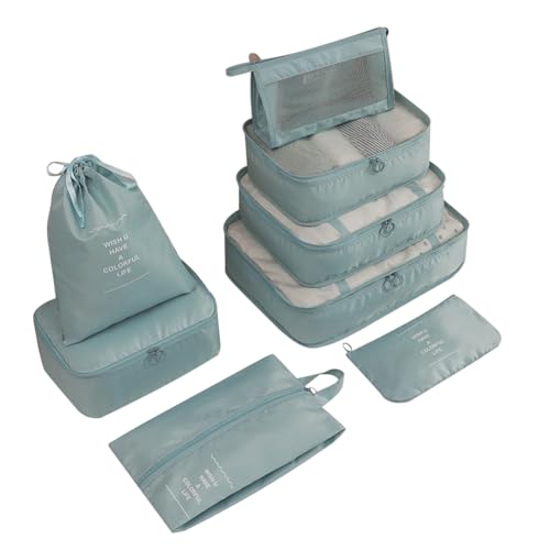 Booso Juego de 8 organizadores de equipaje de viaje impermeables para equipaje de viaje para ropa, organizador de ropa Booso Juego de 8 organizadores de equipaje de viaje impermeables para equipaje de viaje para ropa, organizador de ropa