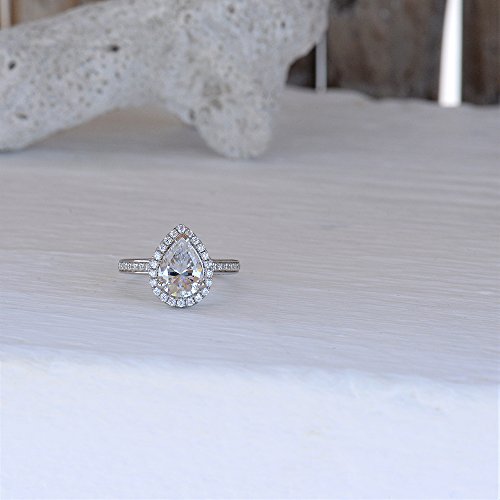 3 Ct Pear Shaped Cubic Zirconia Solitaire Engagement Ring Pave Thin Band in Sterling Silver Size 5 6 7 8 9 (4)4
