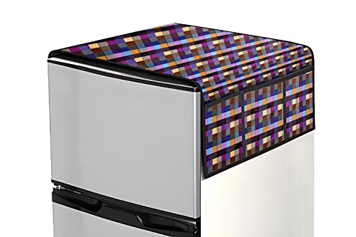 Image of Stylista Refridgerator top Cover Suitable for Samsung RR20C1723U8 /HL, 183 Liter Fridge, Dimension (WXD) 65x111 CM, Lattice Pattern Bluish