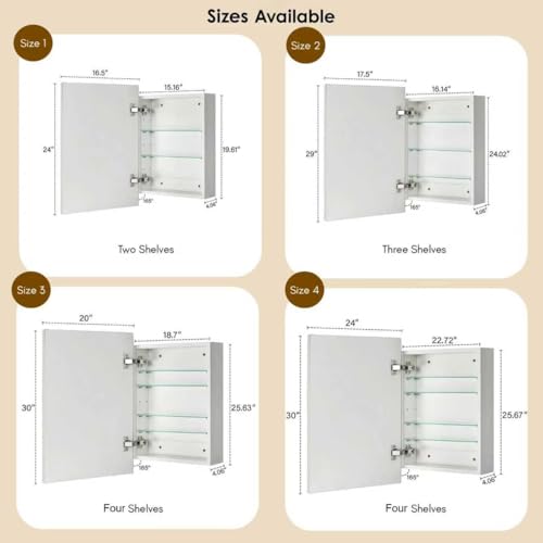 Image of TEHOME 17.5'' x 29'' Black Recessed and Surface Mount Bathroom Medicine Cabinet with Mirror Matt Black Square Cornered Metal Framed Rounded Rectangle Medicine Cabinet Mirror
