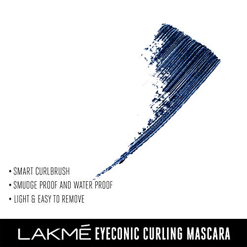 Image of Lakme Eyeconic Curling Mascara For Women, 9ml | Blue Waterproof Mascara | Eye Mascara with Smart Curl Brush for Voluminous, Smudge-Proof Lashes