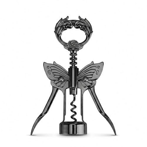 Image of CC CAIHONG Wine Opener, 3 in 1 Zinc Alloy Premium Wing Corkscrew Wine Bottle Opener with Multifunctional Bottles Opener and Serrated Foil Cutter for Wine and Beer (Black)