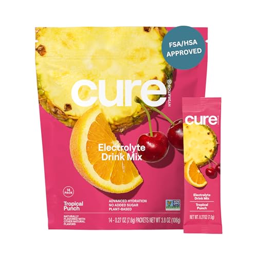 Cure Hydration | Plant-Based Electrolyte Drink Mix | No Added Sugar | FSA-HSA | Dehydration Relief...