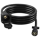 7 Way Trailer Extension Cord 8 Ft, 7 Pin Inline Wiring Harness Connector Plug & Dust Cover, Heavy Duty Waterproof for RV Truck Camper 5th Wheel Gooseneck Hitch Towing Car Vans