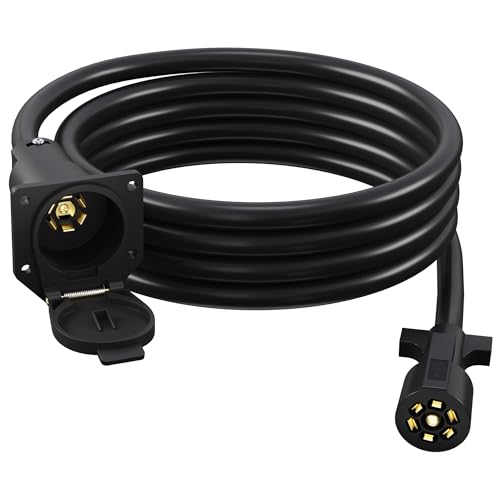 7 Way Trailer Extension Cord 10 Ft, 7 Pin Inline Wiring Harness Connector Plug & Dust Cover, Heavy Duty Waterproof for RV Truck Camper 5th Wheel Gooseneck Hitch Towing Car Vans