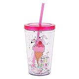 Home Tune Cute Tumbler with Lid and Straw Double Wall Insulated Acrylic Cup for Girls Women Kids, 18oz/550ml (Flamingo ice cream)