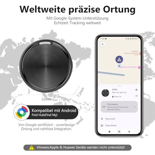 GPS Smart Tracker Tag für Android, Schlüsselfinder KeyFinder kompatibel mit Google Mein Gerät Finden APP (Nur Android), Bluetooth Tracker für Schlüssel, Gepäck, Taschen & Koffer (4Pack)