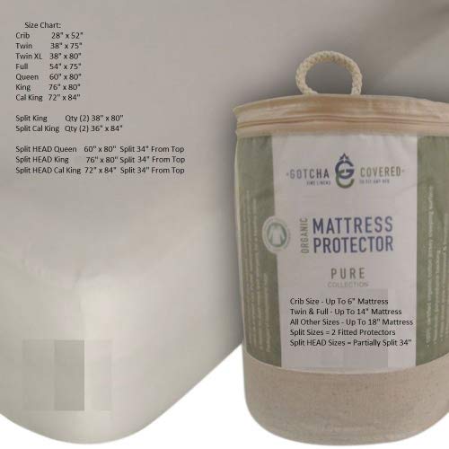 PURE 100% Certified Organic Cotton Jersey Waterproof Mattress Protector (Split King)