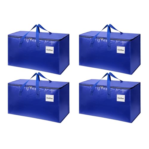 YEUEYS 4 Pack XL Heavy Duty Moving Bags with Reinforced Stitching & Smooth Dual Zippers, Large Capacity Storage Totes for Clothes, Closet, Travel & Home Organization, Blue