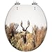 Round Toilet Seat Mule Deer Resin Toilet Seat Quietly Slow Close with Quick-Release Hinges Toilet Seat with Cover Easy to Clean Install