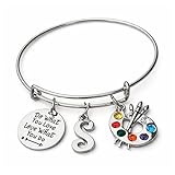 Infinity Collection Personalized Artist Bracelet with Initial Letter, Paint Palette Charm, Do What You Love Love What You Do Bangle Bracelet, Art Teacher Gift, Painter Jewelry for Women