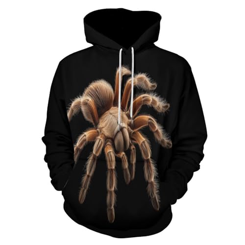 Sweat à capuche tarentule noire pour homme avec impression 3D et poche