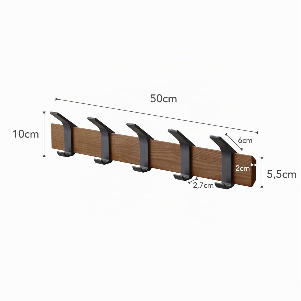YAMAZAKI RIN Wall Coat Rack, marrone, Wood/Aluminum, 50 x 6.5 x 10 cm