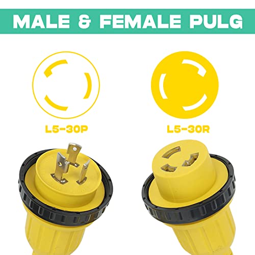 25Ft 30Amp 125V Rv Power Wire Cord Marine Shore Boat L5-30 Yellow 25 Feet Heavy Duty Electrical Power Cable, Nema L5-30P To Nema L5-30R #TOP1