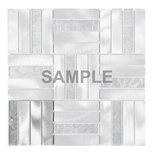 Modket Basketweave Parquet Brushed Aluminum Metallic Mosaic Tile Blended With Glass Insert Mesh Mounted Backsplash Kitchen / Bathroom / Accent Wall Am-599 - Sample #TOP1