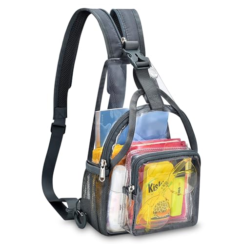 Image of Mildbeer Womens Convertible Clear Backpack, Compact Concert Grey Mini | Convertible PVC sling /shoulder bag for women. Fits phone, cards & lipstick. Ideal for festivals & commute. Stadium compliant