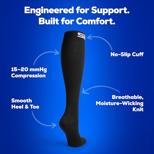 SB SOX 3-Pair Compression Socks (15-20mmHg) for Men & Women – Comfortable Socks, Easy to Put On – Best Socks for Daily/Any Use, Running, Nurse, Travel