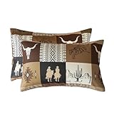 Wake In Cloud - Western Pillow Cases, Southwestern Aztec Country Horse Cowboy Rustic Ranch Pattern Printed, Set of 2 Soft Pillowcases Pillow Shams Covers, Tan Brown, Standard Size 20x26 Inches