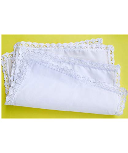 Memoryhanky Ladies Bridal Wedding Crochet Lace Handkerchiefs 60S Cotton Hankies Size 11.8" #TOP6