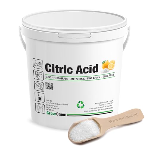 Grow Chem Citric Acid (1Kg Bucket) – Pure Anhydrous, Food Grade for Cleaning, Descaling, Food Preservation, Flavouring and making Bath Bombs.
