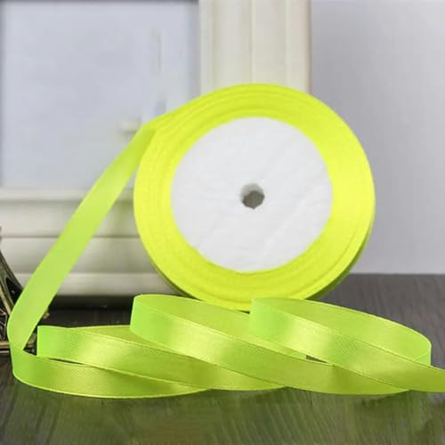 25 yardas/rollo de cintas de satén de seda de 6 mm, 10 mm, 15 mm, 20 mm, 25 mm, 40 mm y 50 mm para manualidades, lazos, envolturas hechas a mano, fiestas, bodas, decoración, 58 amarillo fluorescente