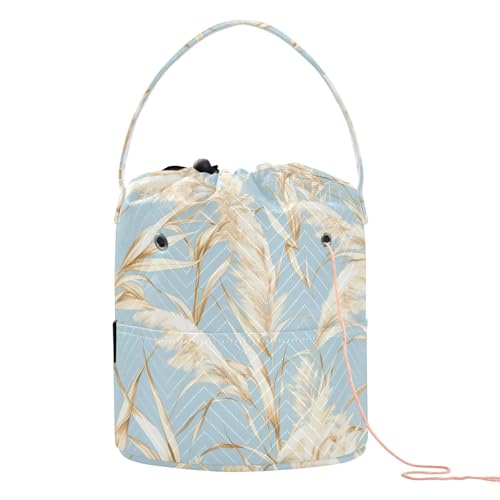 Golden Pampas Grass Light Blue Watercolor Style Crochet Storage Knitting Needle Organizer with Holes Needle Storage for Crochet Needle Knitting Accessories