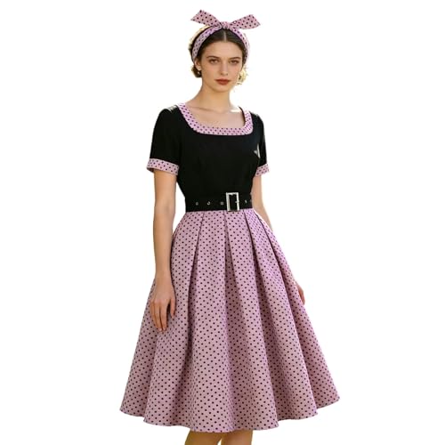 Vestido de cóctel elegante con falda midi retro y estilo rockabilly festivo
