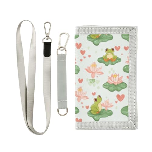 Wusikd Frogs Lotus Flower Kids Wallet for Boys Girls Cute Toddler Trifold Wallet Novelty Wallet for Teens Women Men